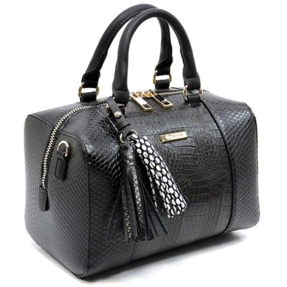 Bonnie Croc Python Satchel (Black)